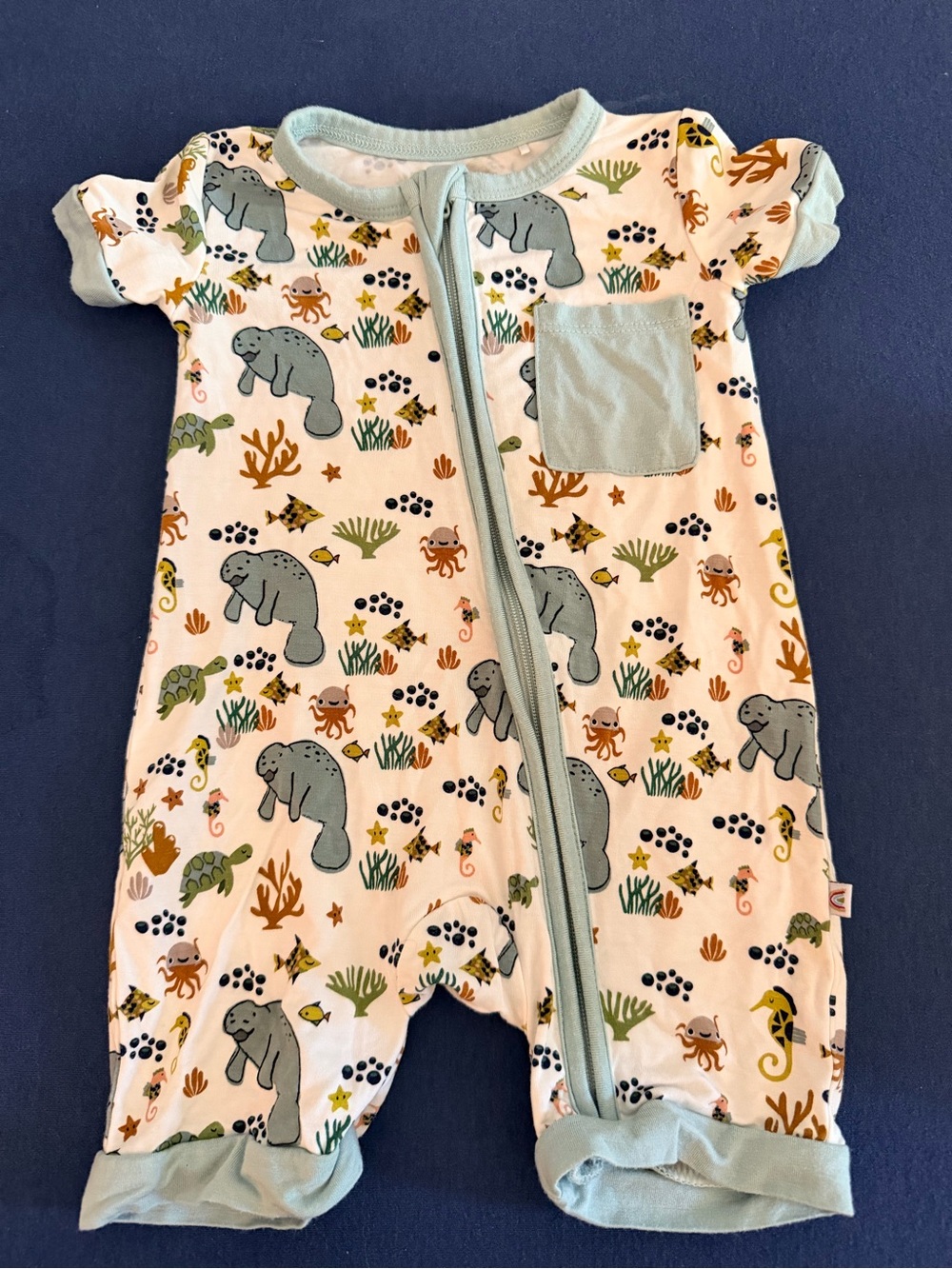 Short-Sleeve Light Blue Sea Life One-Piece Bodysuit for Kids